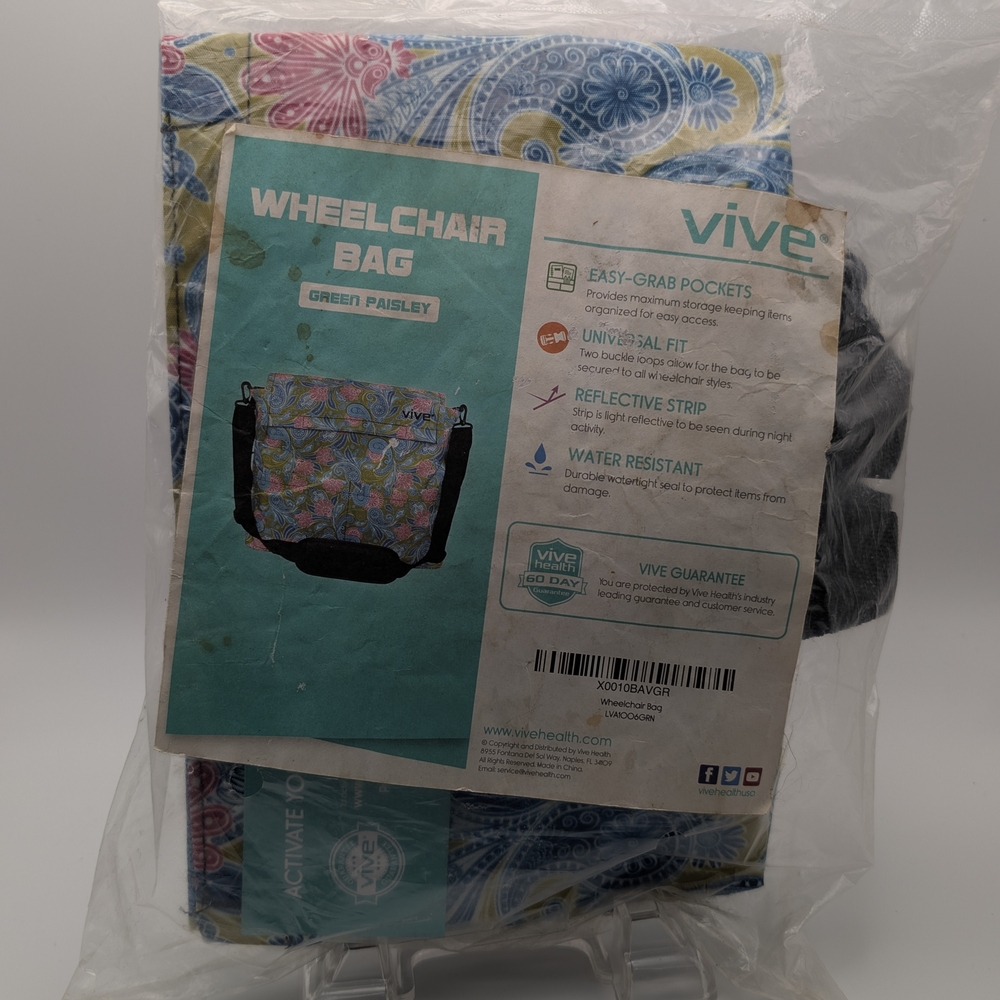 Vive Wheelchair Bag Wheel Chair Storage Tote Accessory  Green Paisley Print New